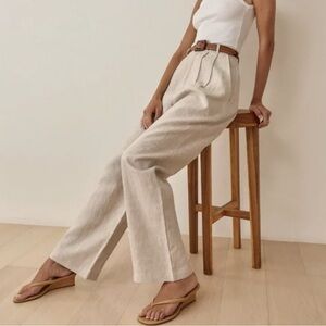 Reformation 6 Vesta 100% LINEN Pleated Pants High Rise Wide Leg Green